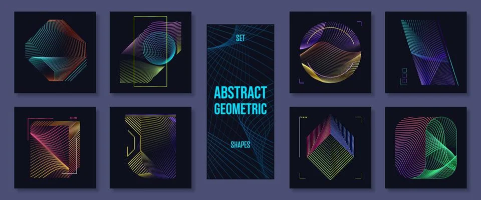 Abstract geometric posters with wireframe grid Stock Illustration