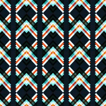 Abstract geometric psychedelic seamless pattern on a black background Illustrazione stock