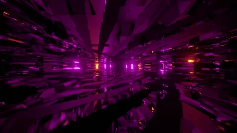 Abstract Geometric Purple Tunnel Loop 3D Animation Stock Footage 345012678