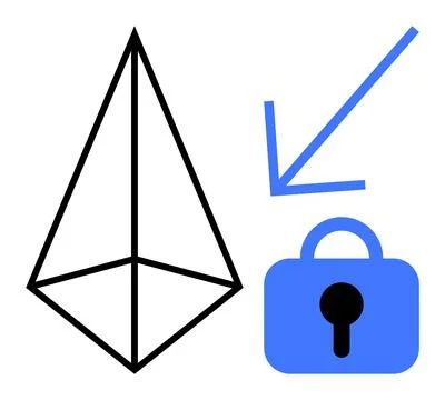 Abstract Geometric Pyramid with Security Lock and Arrow Symbol Stock Illustration