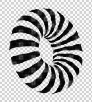 Abstract geometric radial pattern with curved black and white stripes swirl.. Illustrazione stock