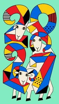 Abstract Geometric Rams and Year Numbers Stock Illustration