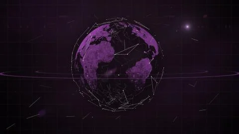 Abstract geometric real floating planet and tiny line particles on the black Illustrazione stock