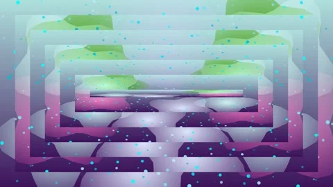 Abstract Geometric Rectangle Tunnel with Cyan Particles Vídeo Stock 332126485