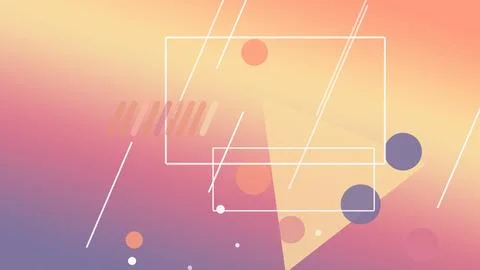 Abstract geometric rectangles, circles, and floating lines float over a war.. Stock Illustration