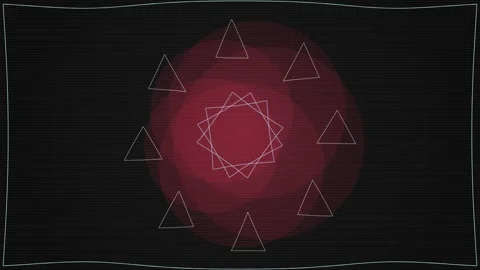Abstract Geometric Red Circle Burst with Dotted Triangles on Dark Grid Back.. Stock Footage 346661932