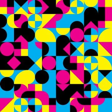 Abstract geometric retro design. Vector seamless pattern in CMYK colors Stock Illustration