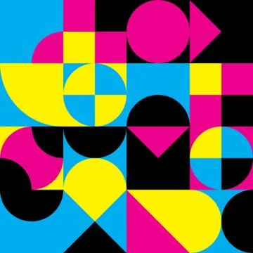 Abstract geometric retro design. Vector seamless pattern in CMYK colors Stock Illustration
