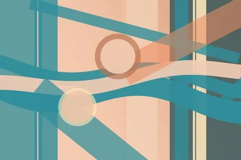 Abstract geometric ribbon pattern with teal and peach shapes and translucen.. Illustrazione stock