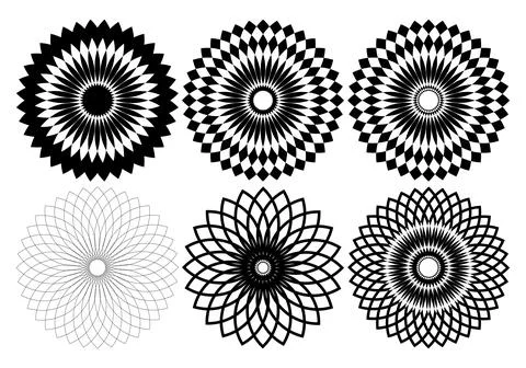 Abstract Geometric Rosette Pattern Set in Black and White Stock Illustration
