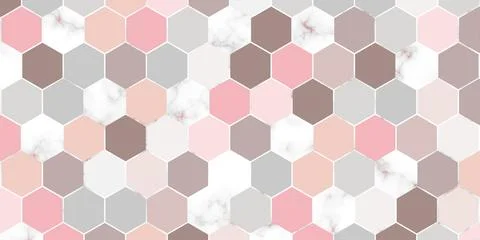 Abstract geometric seamless hexagon pattern pastel color with marble texture  Stock Illustration