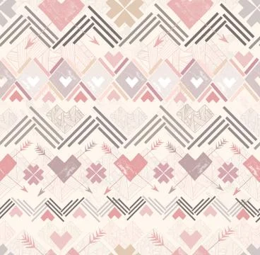 Abstract geometric seamless pattern. aztec style pattern with hearts. Stock Illustration