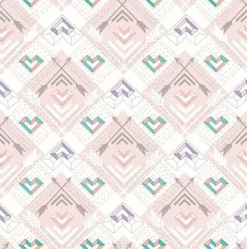 Abstract geometric seamless pattern. aztec style pattern with hearts. cute ba Stock Illustration