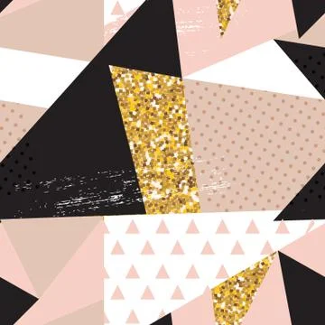 Abstract Geometric Seamless Pattern Background with Glitter Elements. Textile Stock Illustration