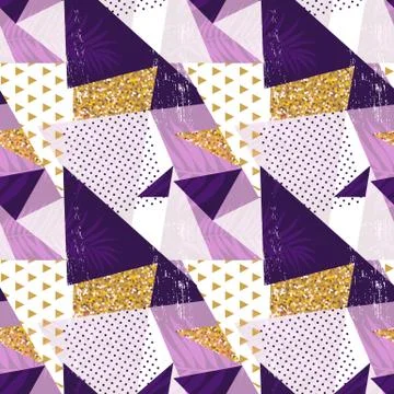 Abstract Geometric Seamless Pattern Background with Glitter Elements. Textile Stock Illustration