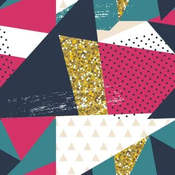 Abstract Geometric Seamless Pattern Background with Glitter Elements. Textile Stock Illustration