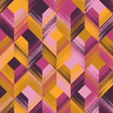 Abstract Geometric Seamless Pattern Chaotically Colored in Yellow, Pink, Purple Stock Illustration