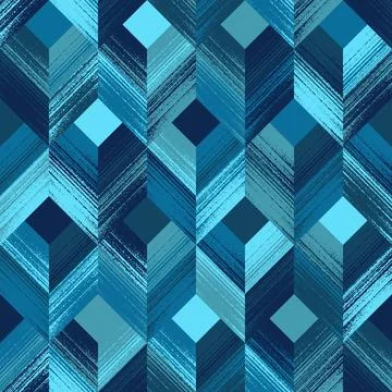 Abstract Geometric Seamless Pattern Chaotically Colored in Blue Cyan Stock Illustration