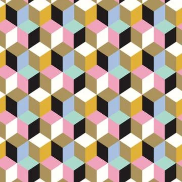 Abstract geometric seamless pattern of color cubes. Endless seamless vector b Stock Illustration