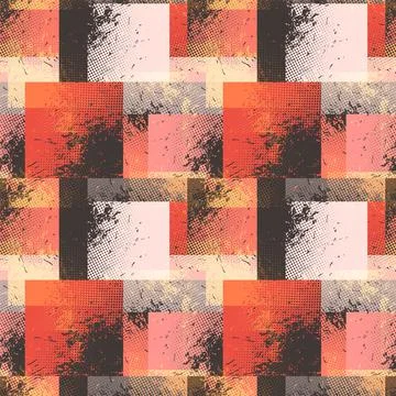 Abstract geometric seamless pattern with color squares and grunge spots Stock Illustration