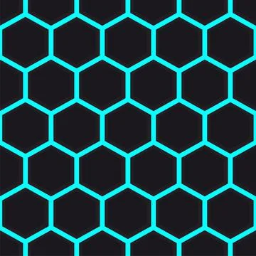Abstract geometric seamless pattern with dark hexagons on blue background. Ve Stock Illustration