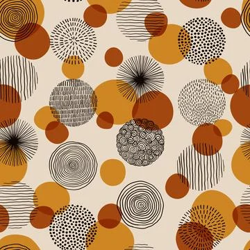 Abstract geometric seamless pattern with doodle circles and geometric shape.. Stock Illustration