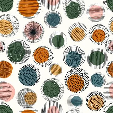 Abstract geometric seamless pattern with doodle circles and geometric shape.. 스톡 일러스트
