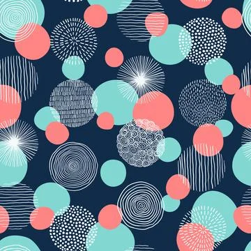 Abstract geometric seamless pattern with doodle circles and geometric shape.. Stock Illustration