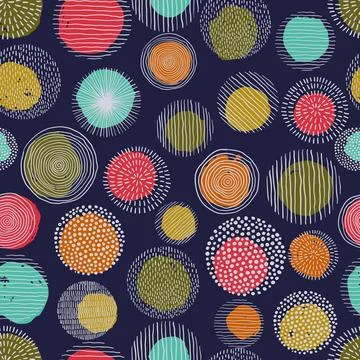 Abstract geometric seamless pattern with doodle circles and geometric shape.. Stock Illustration