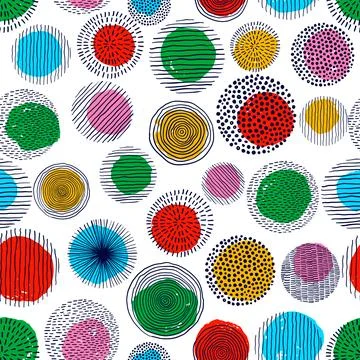 Abstract geometric seamless pattern with doodle circles and geometric shape.. Stock Illustration