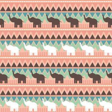 Abstract geometric seamless pattern with elephant, triangle and line tribal p Illustrazione stock