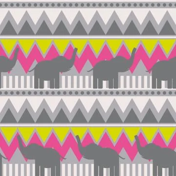 Abstract geometric seamless pattern with elephant, triangle and line tribal p Illustrazione stock