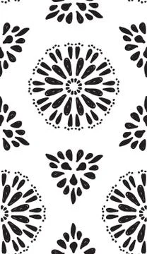 Abstract geometric seamless pattern with hand drow flowers Stock Illustration