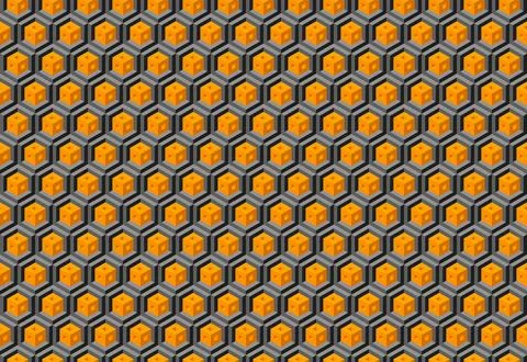 Abstract geometric seamless pattern.  Intricate orange and gray hexagons cr.. Stock Illustration