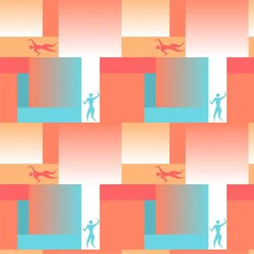 Abstract geometric seamless pattern with little people. Trendy textures Illustrazione stock
