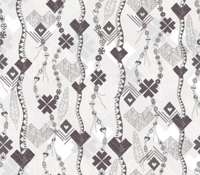 Abstract geometric seamless pattern. native style pattern with hearts. Stock Illustration