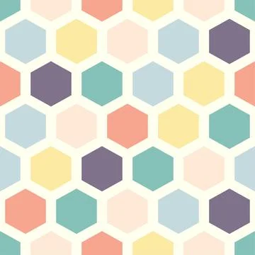 Abstract geometric seamless pattern with pastel colored hexagons. Vector illu Stock Illustration