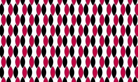 Abstract Geometric Seamless Pattern With Red and Black Ellipse Motifs on Wh.. Illustrazione stock