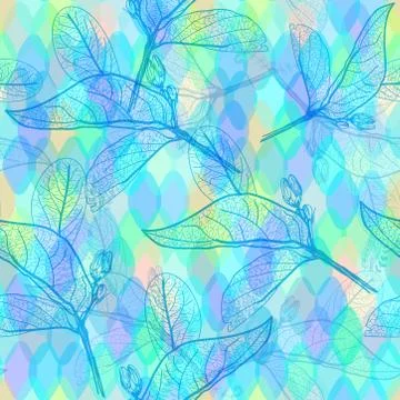 Abstract geometric seamless pattern with rhombus Leaves contours and squama d Stock Illustration