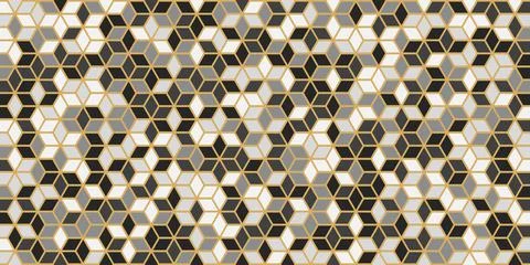 Abstract geometric seamless pattern square shape with gold line Stock Illustration