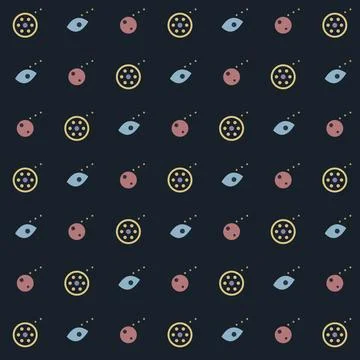 Abstract geometric seamless pattern with stylized eye and circle icons on d.. Stock Illustration