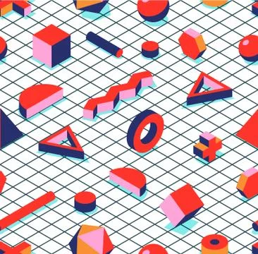Abstract geometric seamless pattern. Vector 3d isometric shapes background. F Stock Illustration