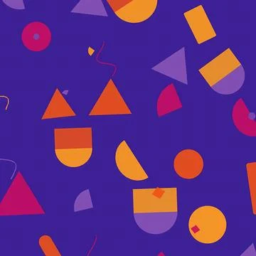 Abstract Geometric Seamless Pattern with Vibrant Colorful Shapes on Deep Purple Stock Illustration