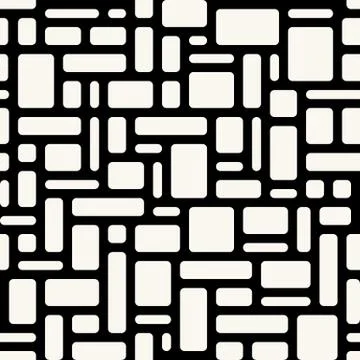 Abstract geometric seamless pattern. White rounded rectangles over black back Stock Illustration