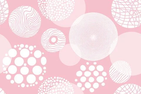 Abstract geometric seamless pattern with white circles on pink background. Stock Illustration