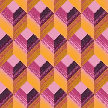 Abstract Geometric Seamless Pattern in Yellow, Pink, Purple, Magenta and Mustard Stock Illustration