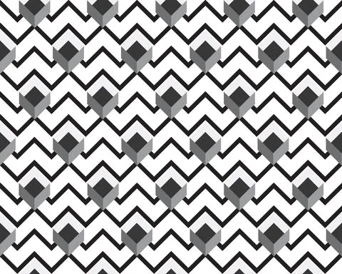 Abstract geometric seamless pattern with zig-zag ornament and square shapes Stock Illustration