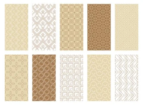 Abstract geometric seamless patterns set. Swirl ring textile ornaments creative Stock Illustration