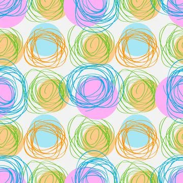 Abstract geometric seamless patternscribble circles texture. Hand drawn vecto Illustrazione stock