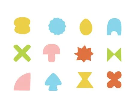 Abstract geometric set featuring pastel colors and fun, creative shapes for Stock Illustration
